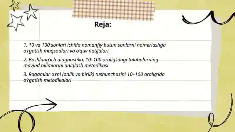10 va 100 sonlari ichida nomanfiy butun sonlarni nomerlashga oʻrgatish metodikasi 2