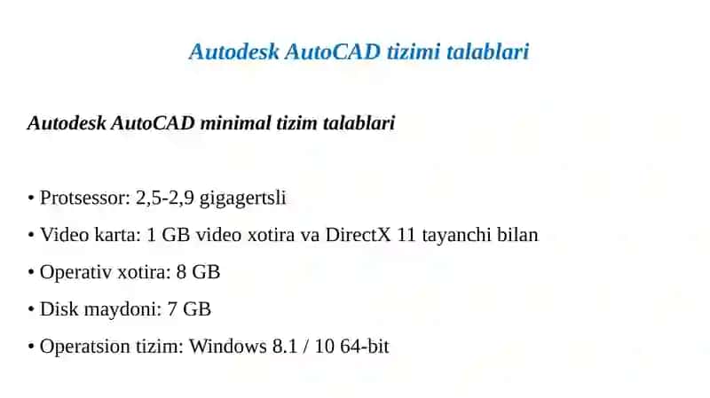 Autodesk AutoCAD tizim talablari 2