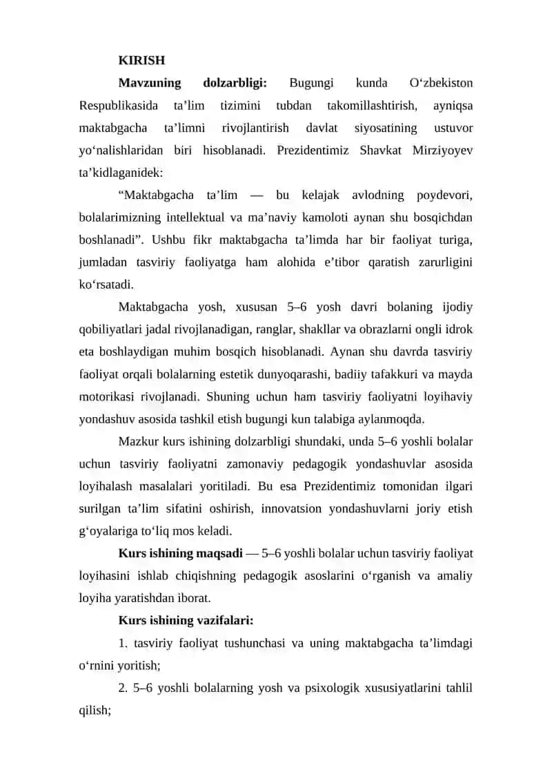 5-6 yoshli bolalar uchun tasviriy faoliyatloyihasini ishlab chiqish. 2