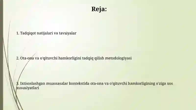 Maxsus muassasalarda ota – onalar bilan hamkorlik ishlarini o‘rganishning o‘ziga xos xususiyatlari? 2