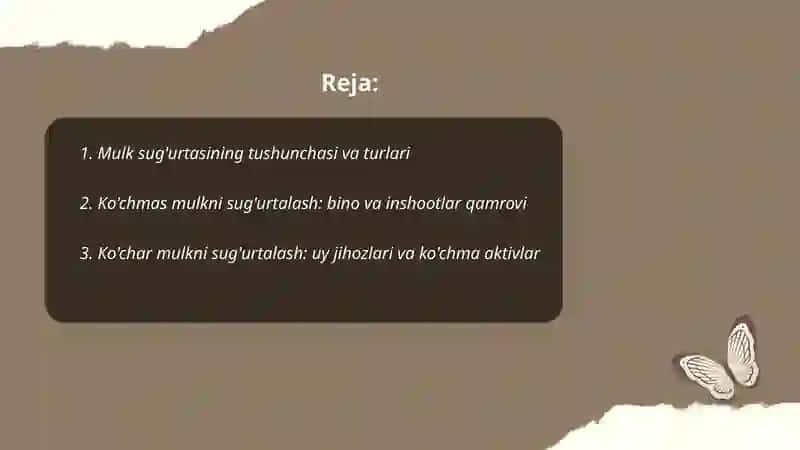 Mulk Sug’urtasi: Ko’chmas va ko’char mulk himoyasi 2