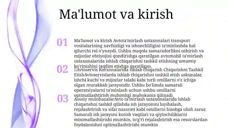 Avtoservis Korxonalarida Ishlab Chiqarishni Tashkil Etish 2