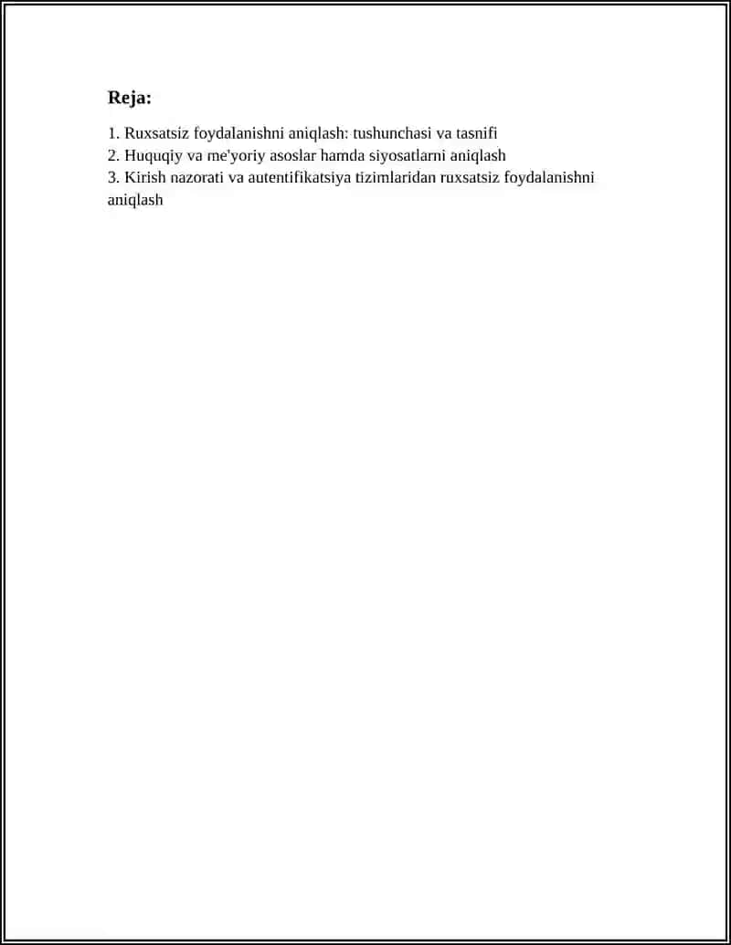 AXBOROT TIZIMLARI VA RESURSLARIDAN RUXSATSIZ FOYDALANISHLARNI ANIQLASH METODIKASI 2