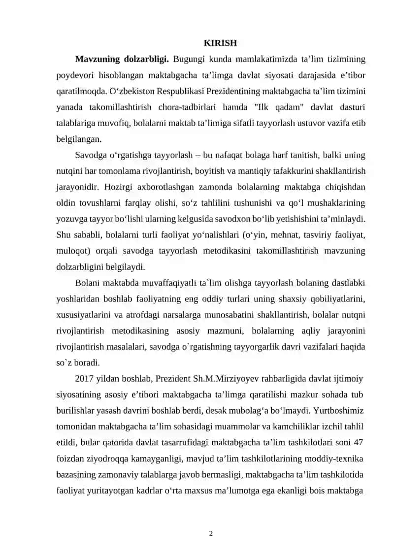 Bolalarni TURLI FAOLIYAT YO‘NALISHLARIDA SAVODGA O‘RGATISHGA TAYYORLASH 2