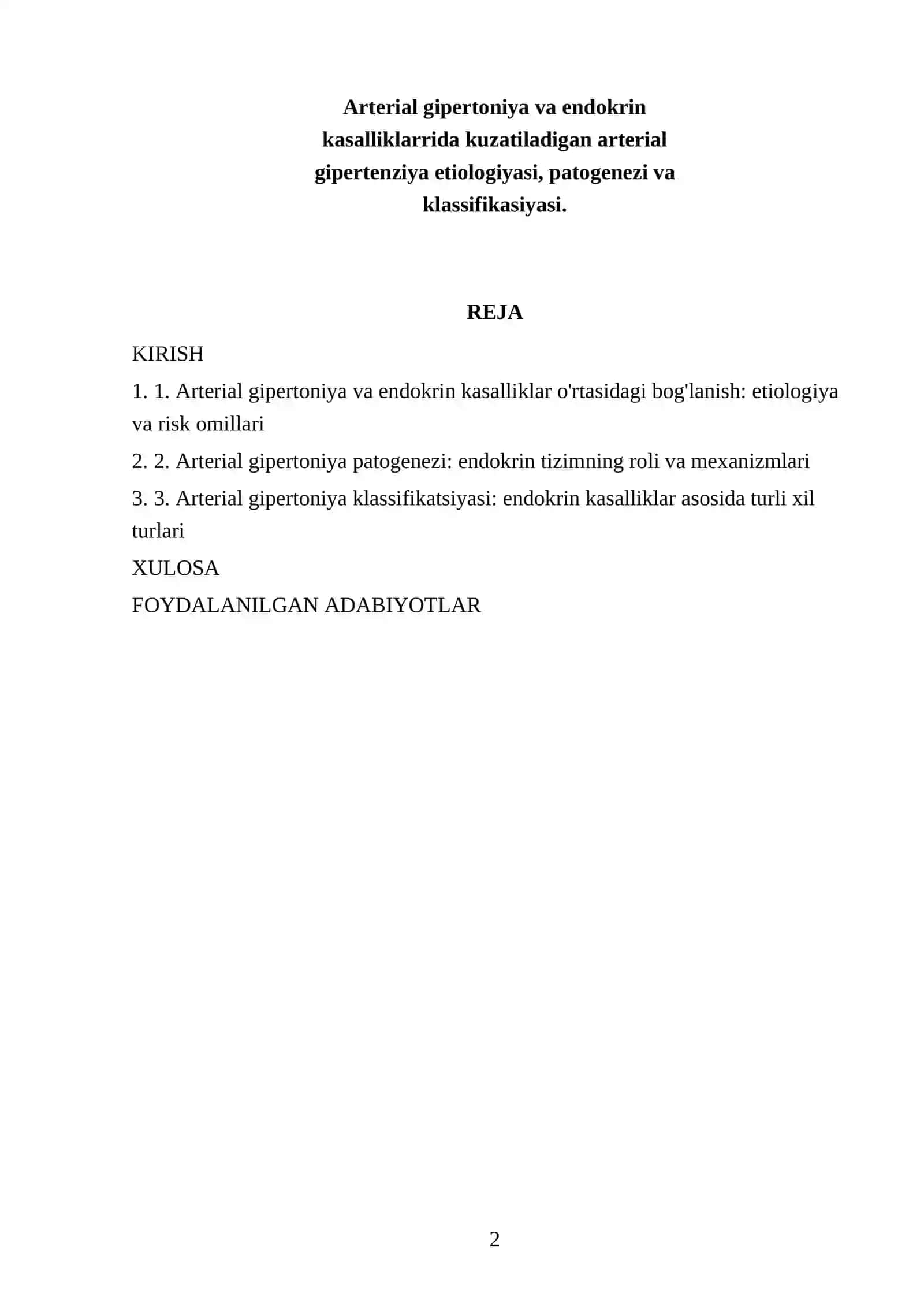 Arterial gipertoniya va endokrin kasalliklarrida kuzatiladigan arterial gipertenziya etiologiyasi, patogenezi va klassifikasiyasi 2
