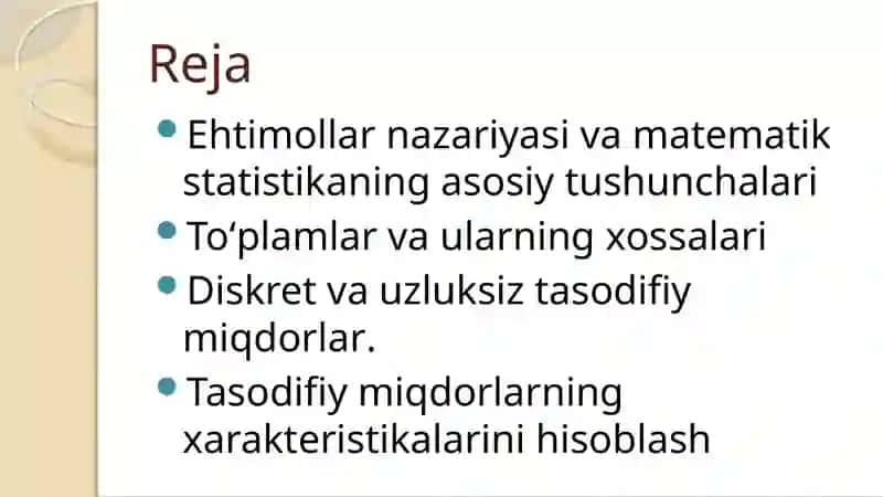 Ekonometrikada ehtimollar nazariyasi va matematik statistikaning asosiy tushunchalari 2
