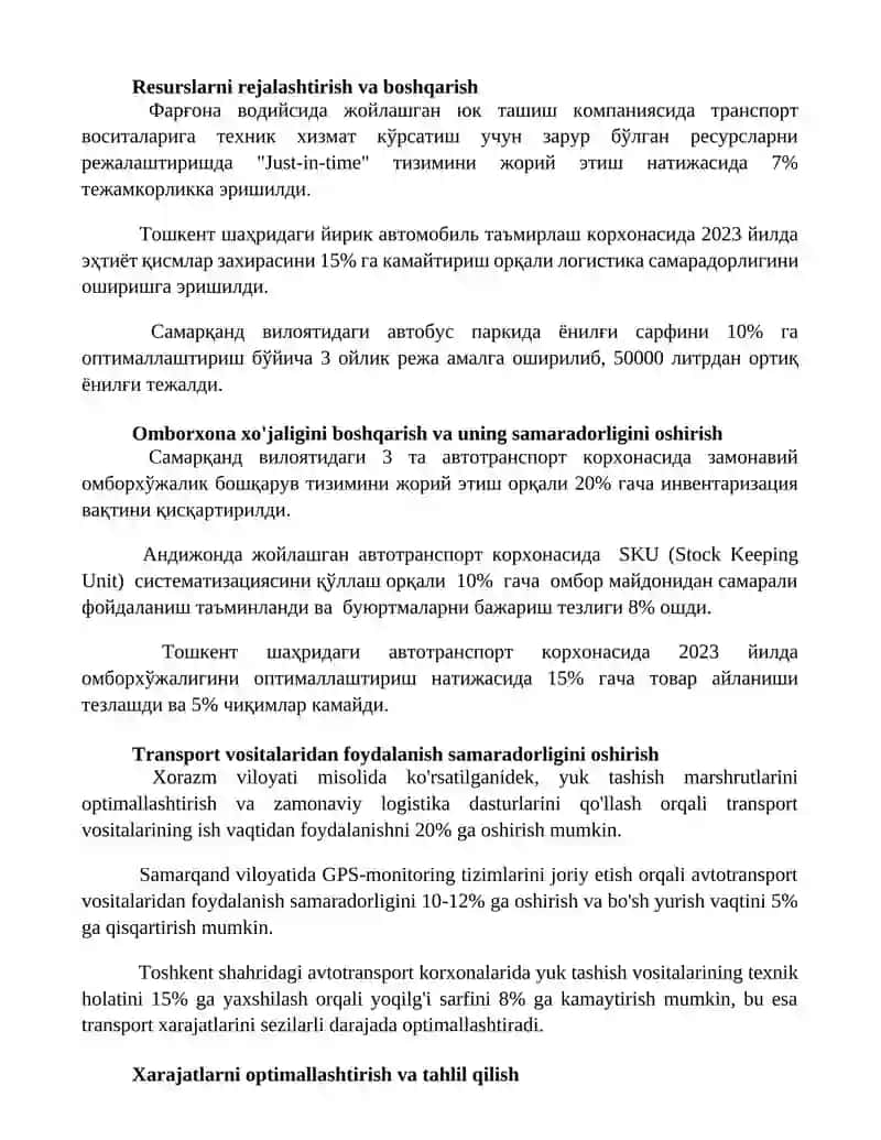 Avtotransport korxonalarining moddiy texnika bazasida logistik tamoyillarni qo'llash 2
