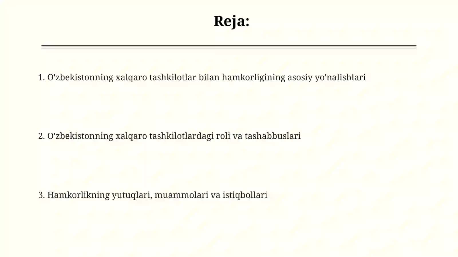 O‘zbekistonning xalqaro tashkilotlar bilan hamkorlikaloqalari 2