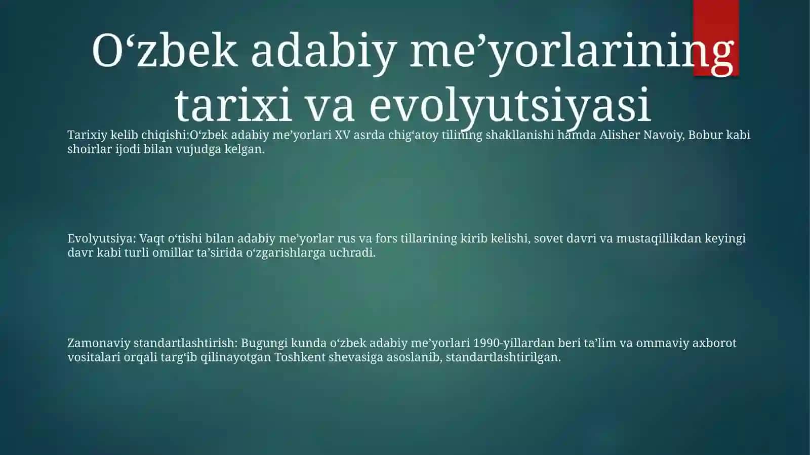O'Zbek Tilining Adabiy Me'Yorlari 2