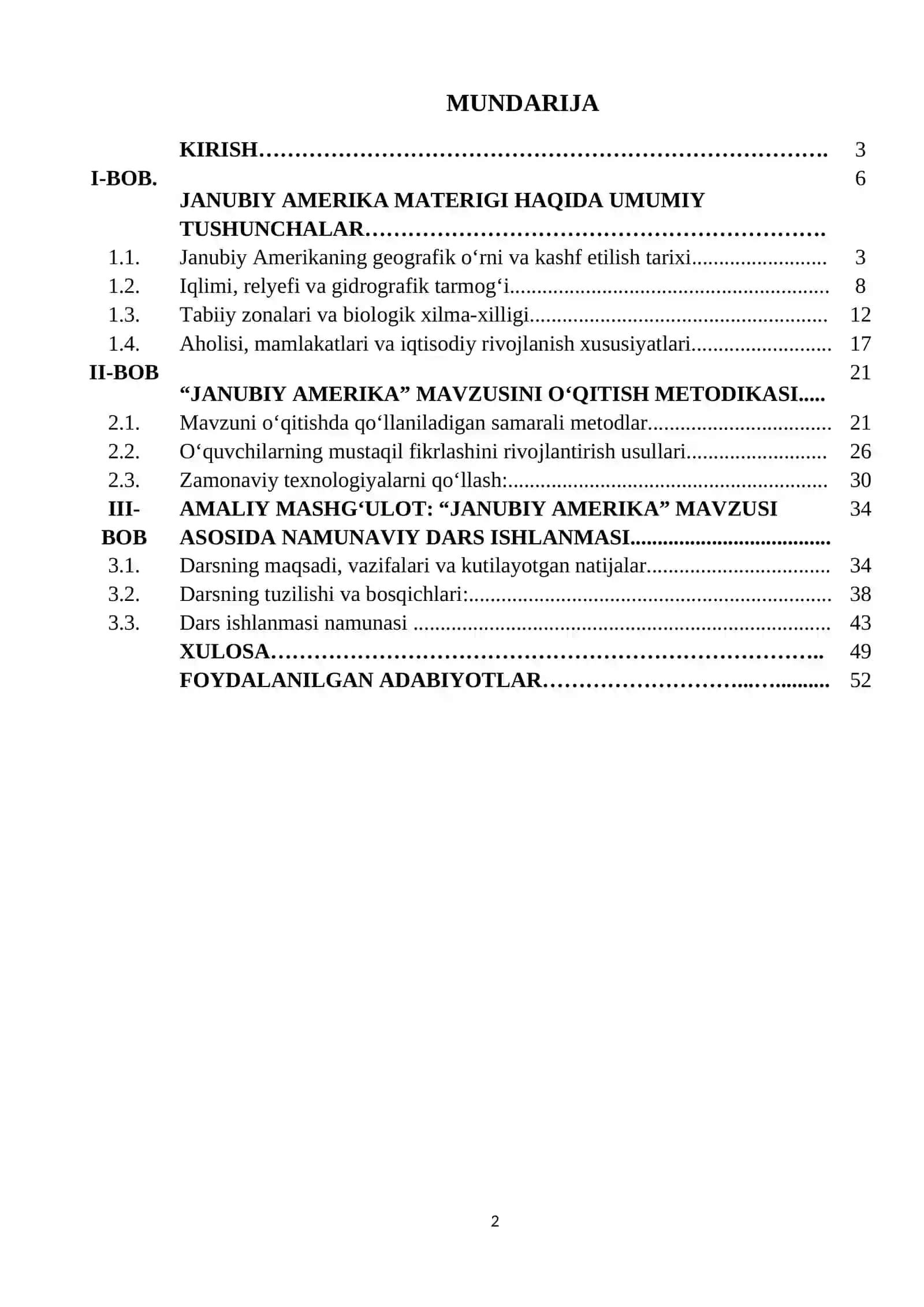 Materiklar va okeanlar geografiyasi kursida “Janubiy Amerika” mavzusini o’rganish metodikasi 2