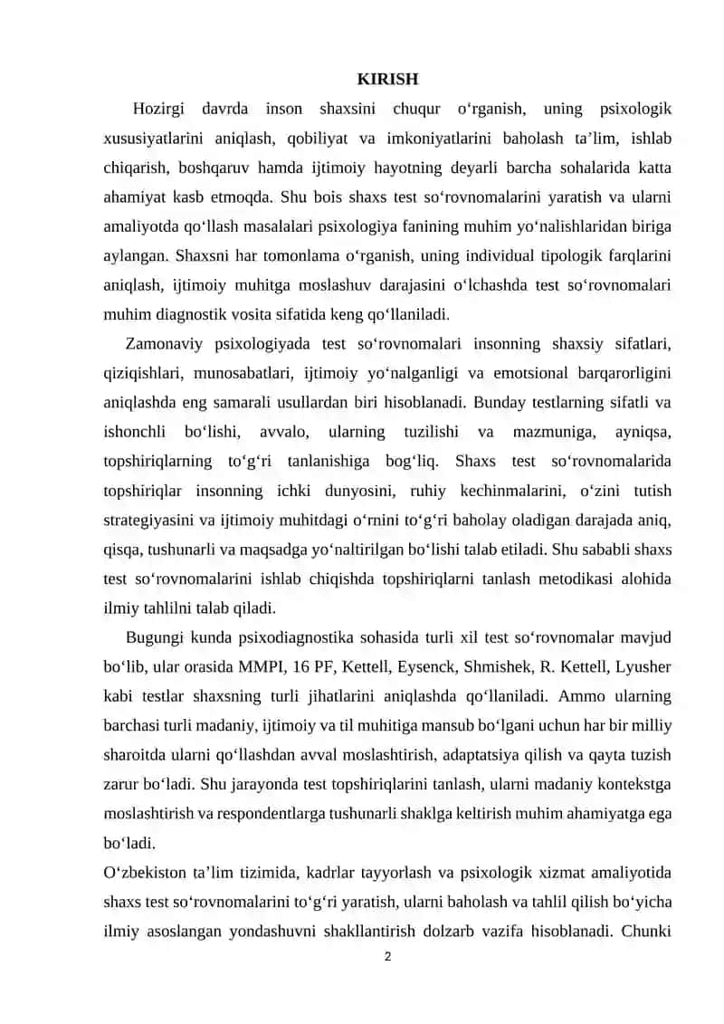 SHAXS TEST SO'ROVNOMALARINI YARATISHDA TOPSHIRIQLARNI TANLASH 2