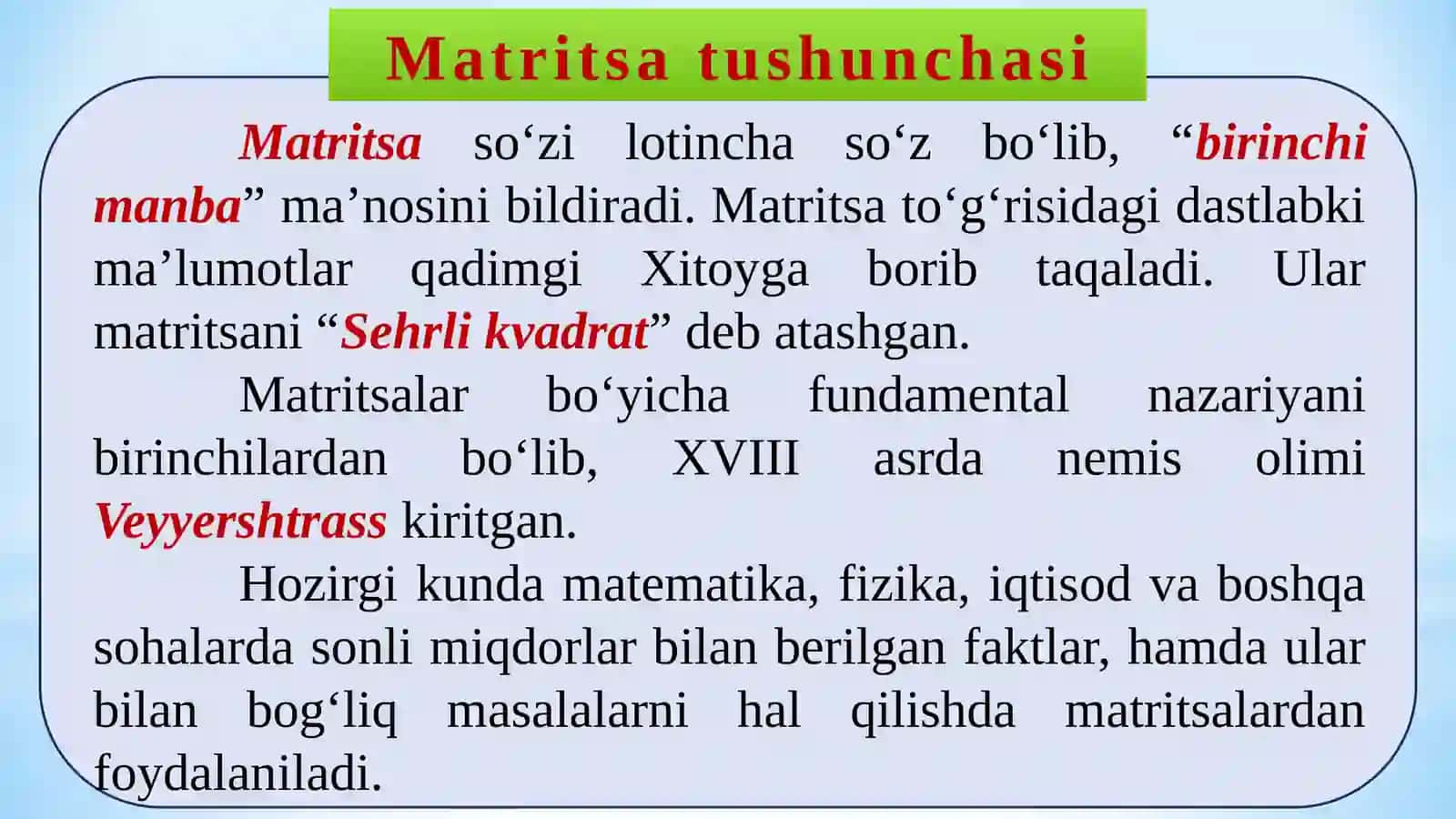 MATRITSALAR VA ULAR USTIDA AMALLAR 2