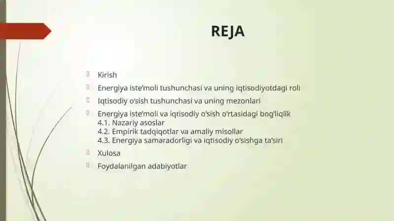 Energiya iste'moli va iqtisodiy o'sish o'rtasidagi bog'liqni baholash 2