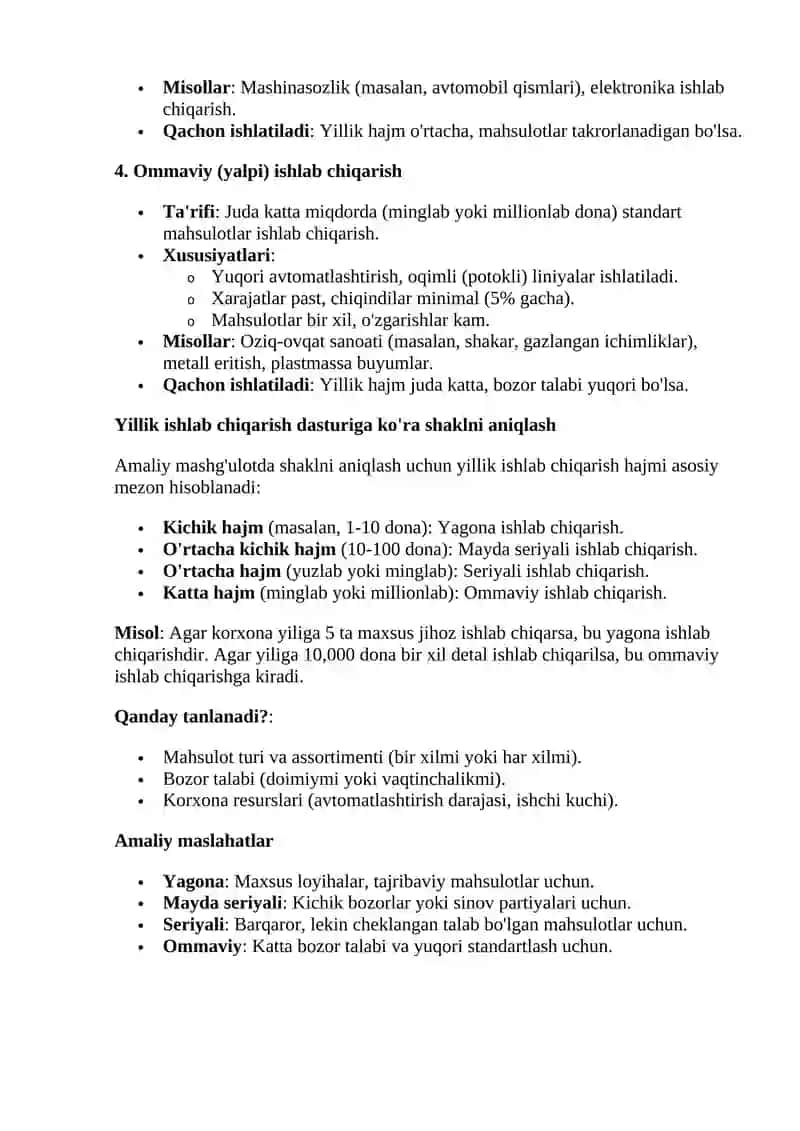 2-Amaliy mashg’ulot Ishlab chiqarishni tashkil qilish shakllari 2