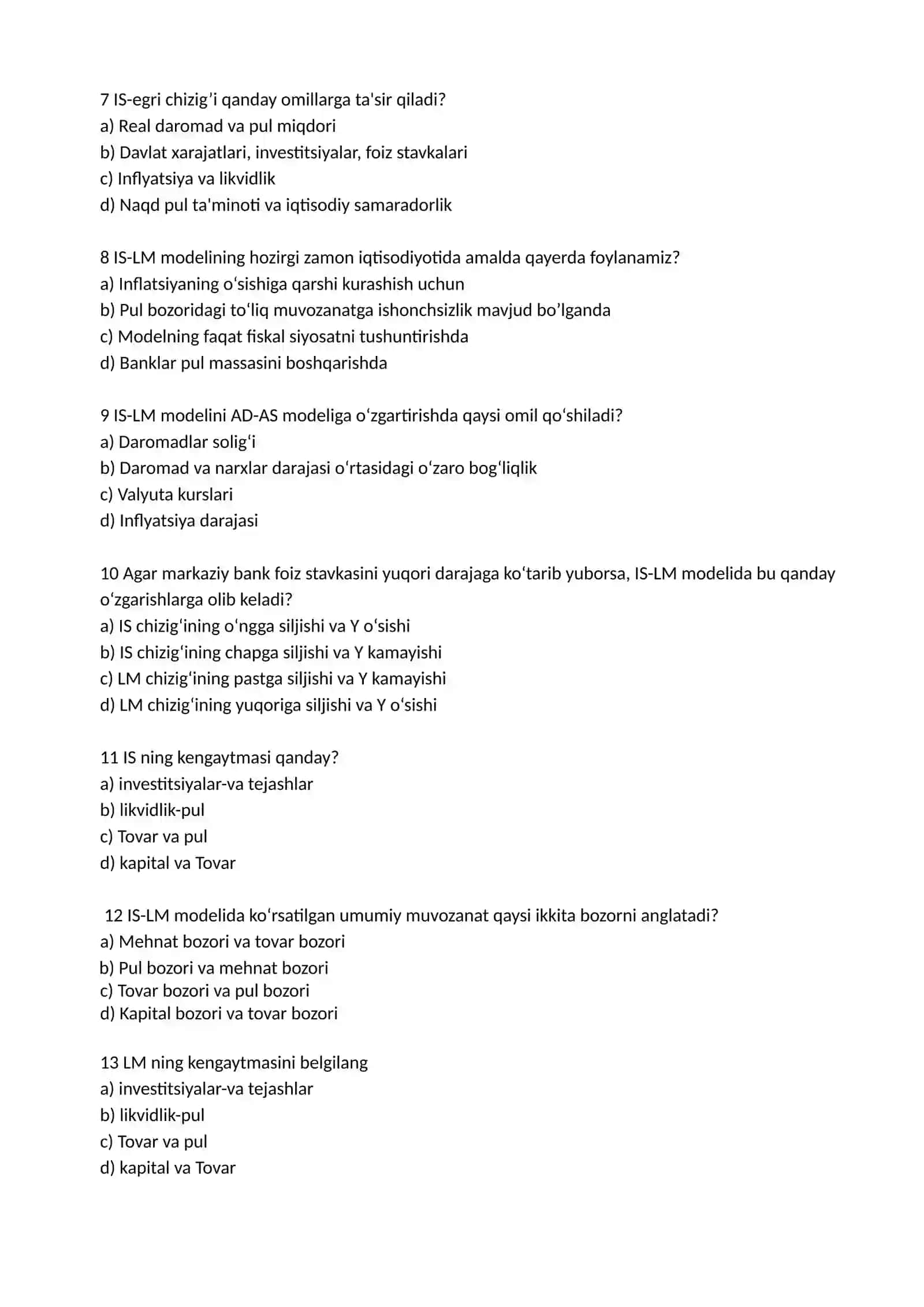 IS va LM modellari 2
