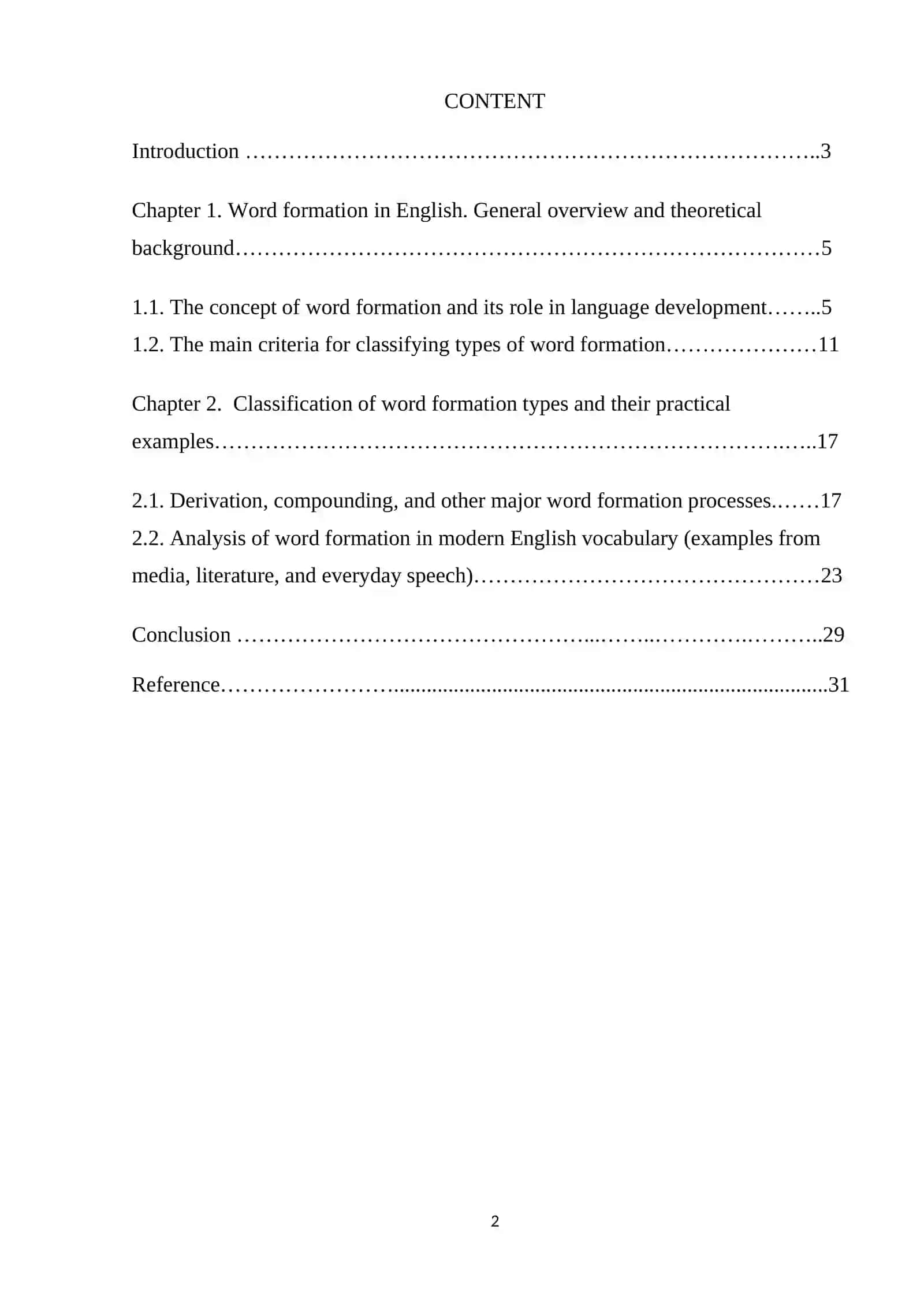 Course Paper The types of word formation and their classification 2