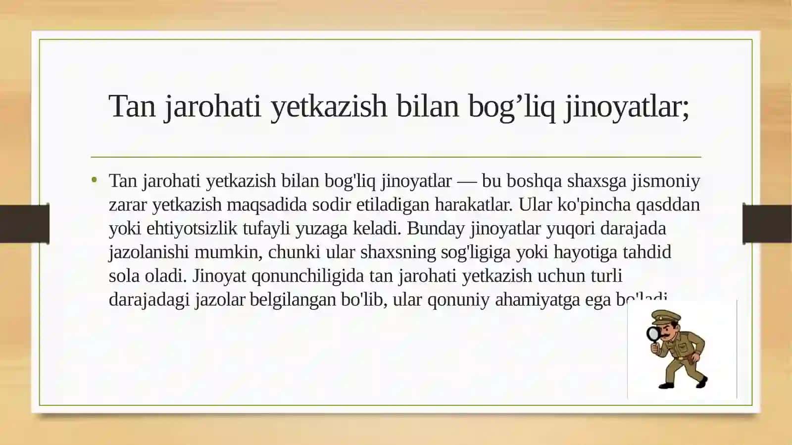 Tan jaraohati yetkazish bilan bog’liq jinoyatlarni tergov qilish 2
