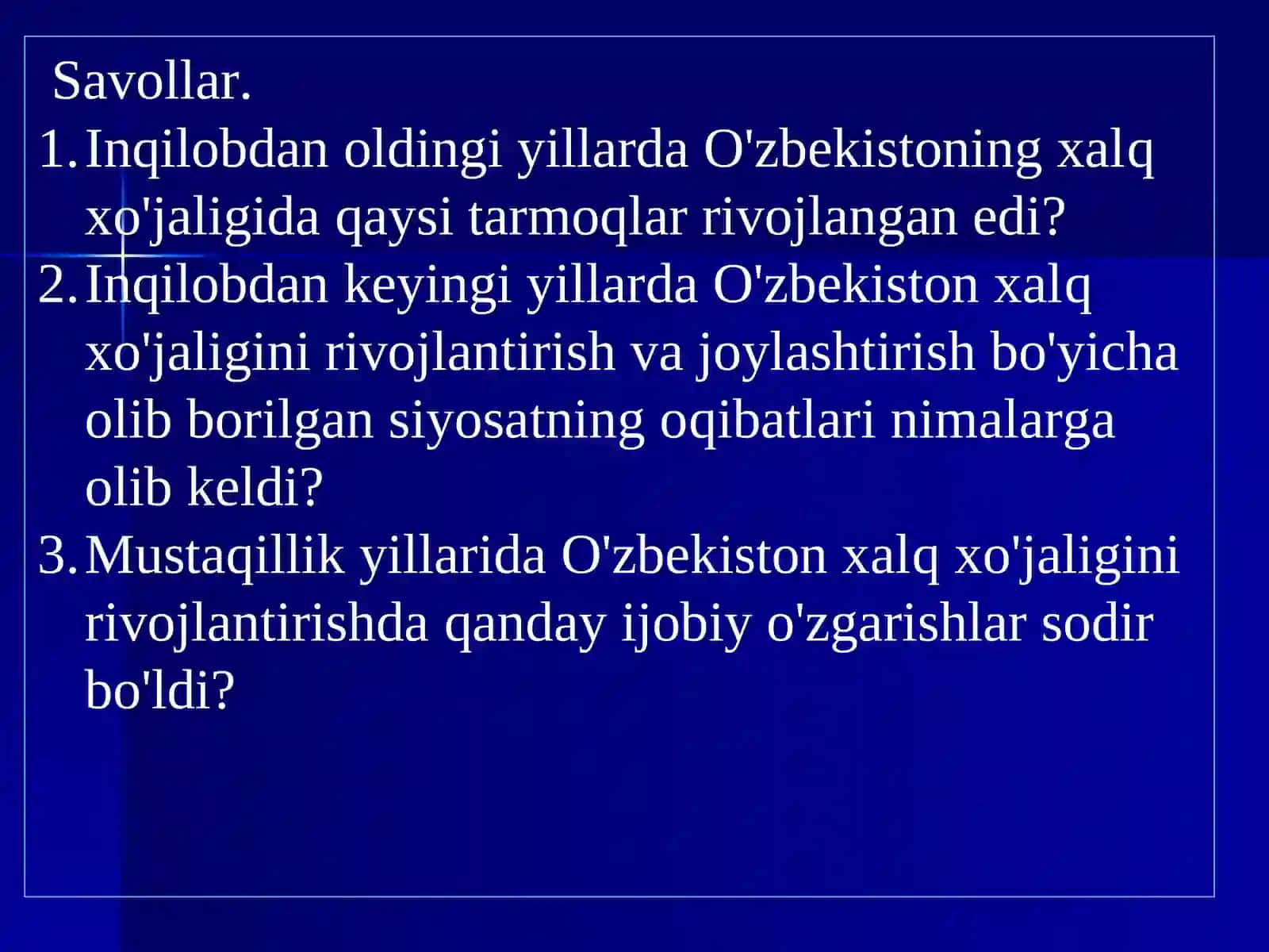 O’zbekistonda sanoat tarmoqlarining rivojlanishi 2