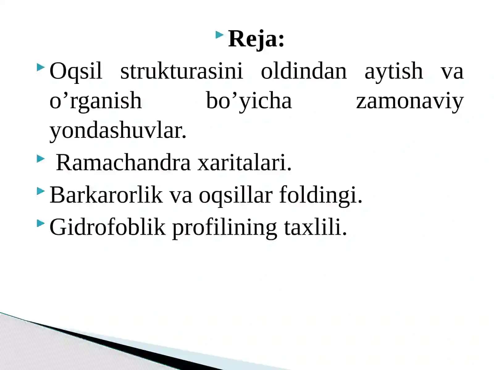 Oqsillarni strukturasi va xususiyatlarini in silico sharoitida o’rganish 2