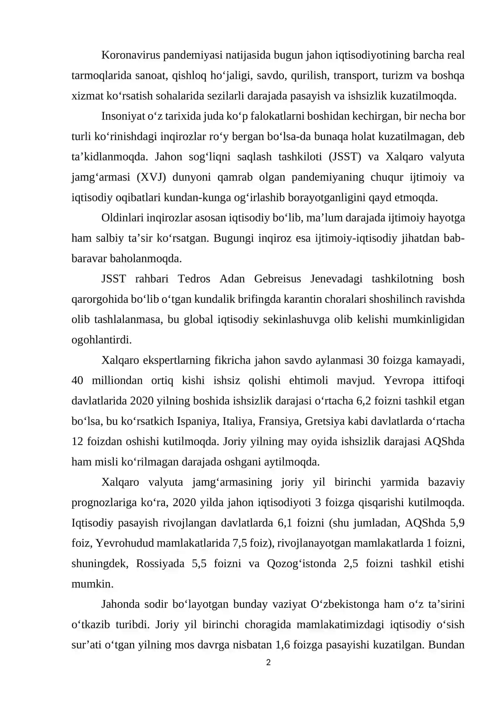 Pandemiya sharoitida barqaror iqtisodiy o`sishni ta`minlash yo`llari 2