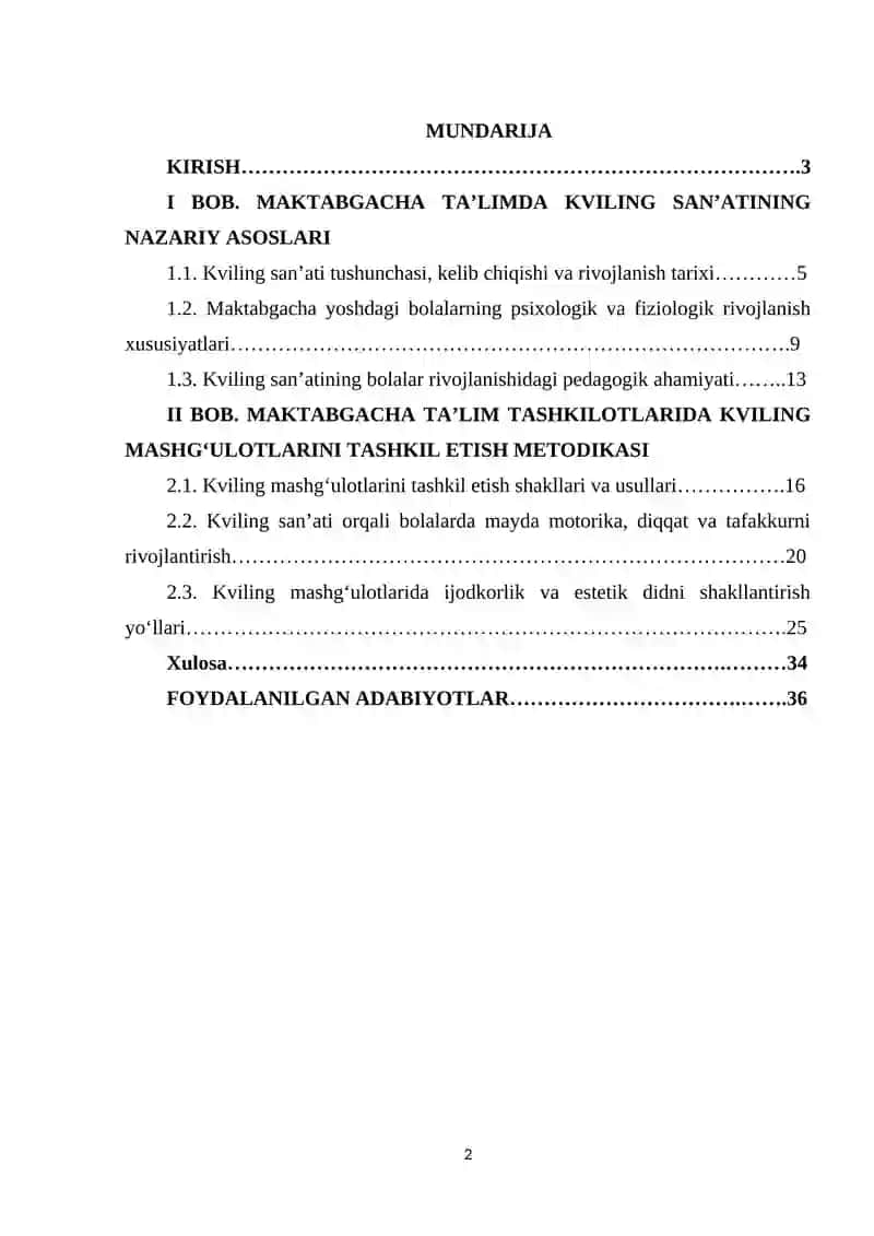 Maktabgacha taʼlim tashkilotlarida kviling san’atining axamiyati. 2
