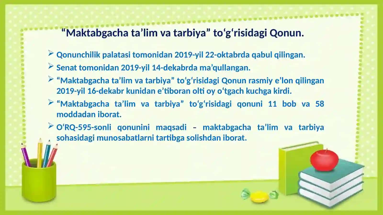 “Maktabgacha ta’lim va tarbiya” to’g’risidagi Qonun 2