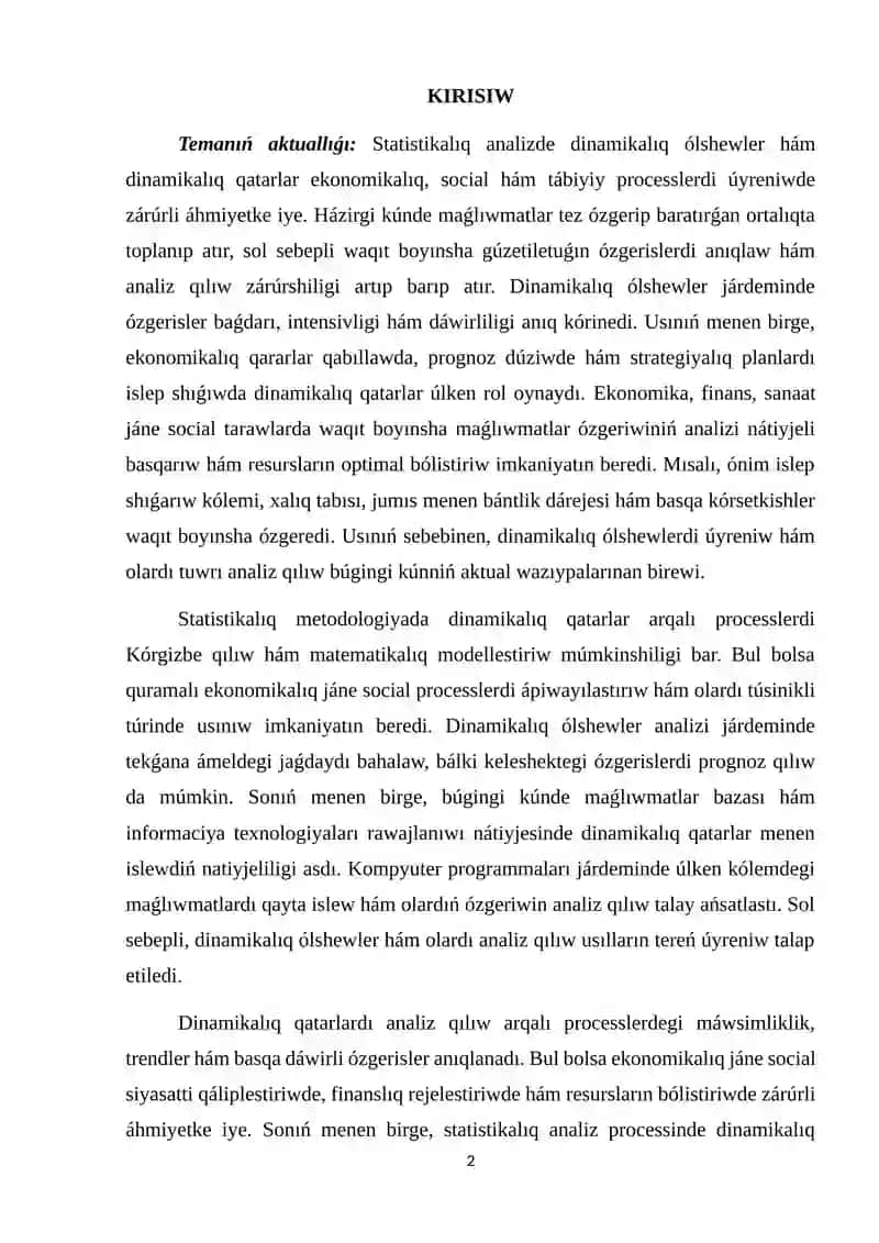 Dinamikaliq ólshewdiń statistikalıq usılları dinamika qatarları hám olardı tallaw 2
