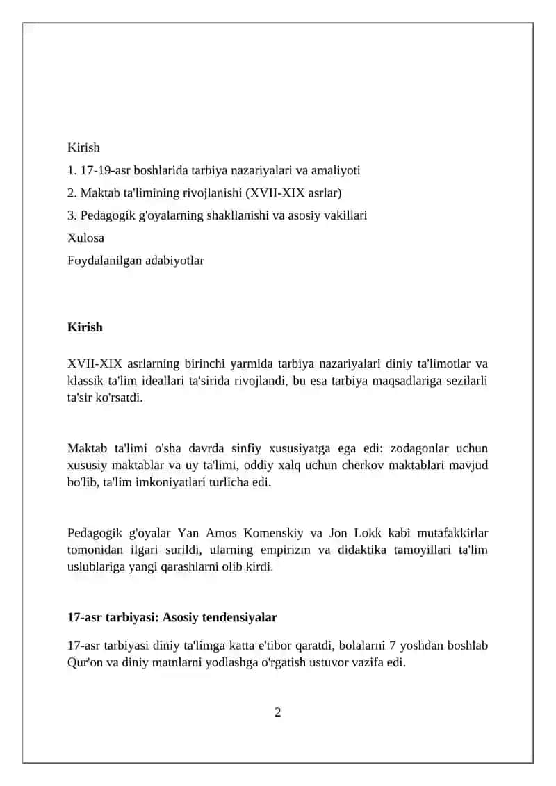 XVII-XIX asrning birinchi yarmida tarbiya, maktab va pedagogik fikrlar 2