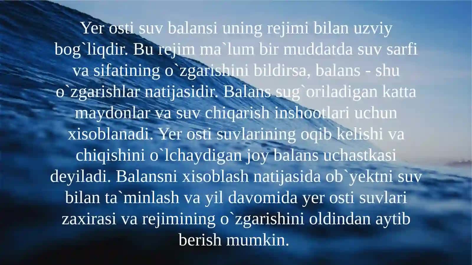 Yer osti suvlari zaxirasi va balansi 2