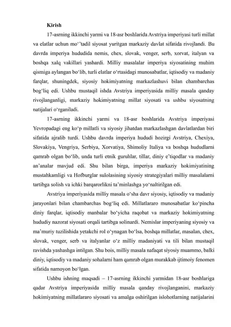 AVSTRIYA IMPERIYASIDA MILLIY MASALA (17-ASRNING IKKINCHI YARMI – 18-ASR BOSHLARIDA) 2