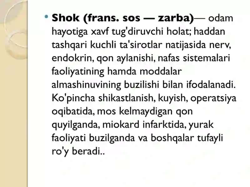 Kardiogen shok klinikasi va davo choralari 2