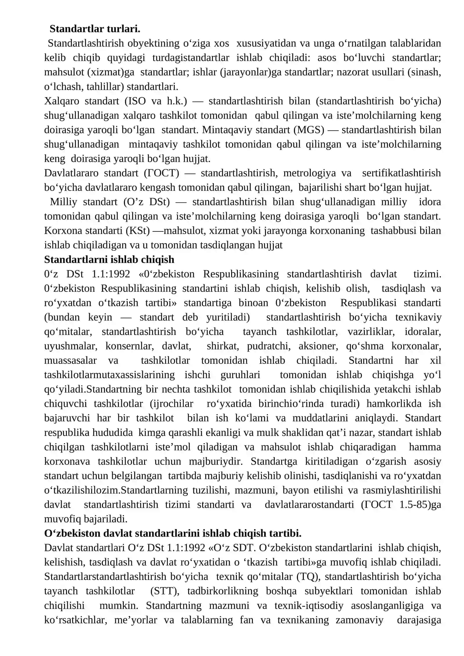 STANDART VA UNING TURLARI 2