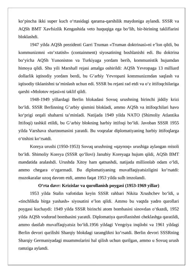 Sovuq urush yillarida xalqaro munosabatlar va diplomatiya 2