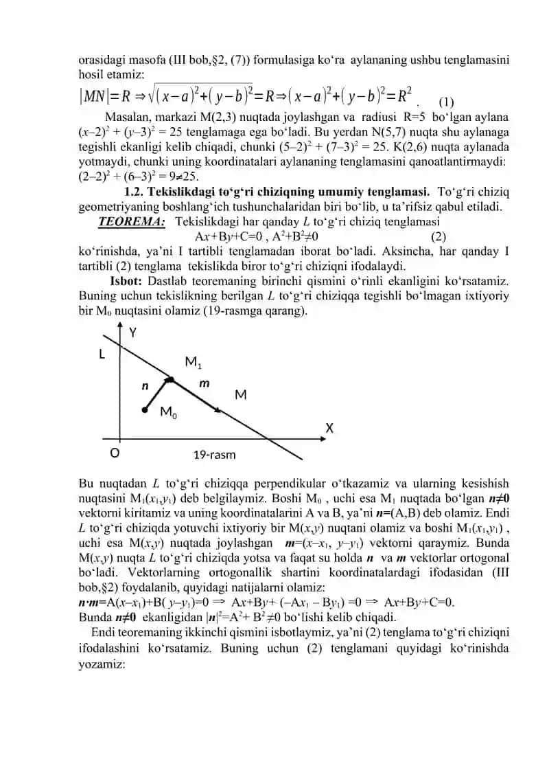Fazoda analitik geometriya  elementlari. To`g`ri chiziq va tekislik tenglamalari 2