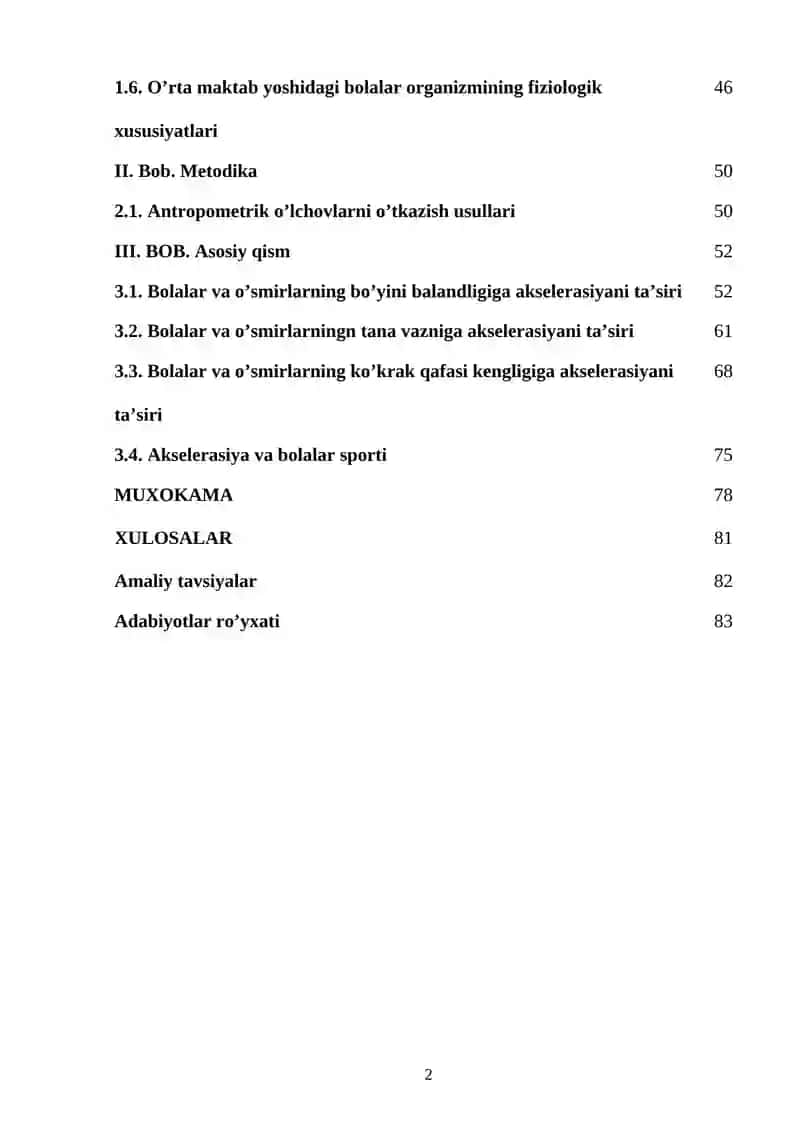 AKSELERASIYA VA UNING BOLALAR VA O’SMIRLAR ORGANIZMINING JISMONIY RIVOJLANISHIGA TA’SIRI 2
