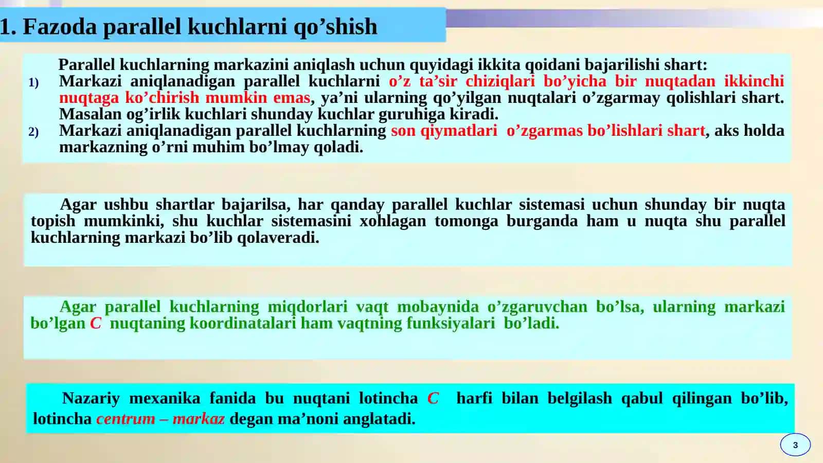 FAZODAGI PARALLEL KUCHLAR SISTEMASI.OG’IRLIK MARKAZI 2
