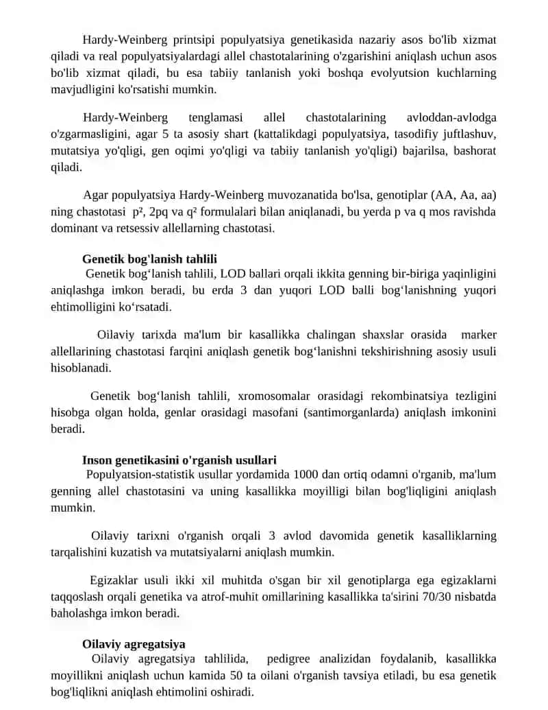 Odam genetikasini o'rganish usullari: geneologik, populyatsion statistik va egizaklar usuli 2