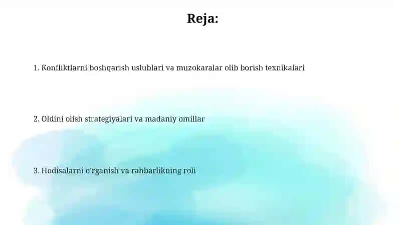 Menejerlarning hodimlar o'rtasidagi ziddiyatlarni boshqarish usullari:amaliy kuzatuvlardan saboqlar 2