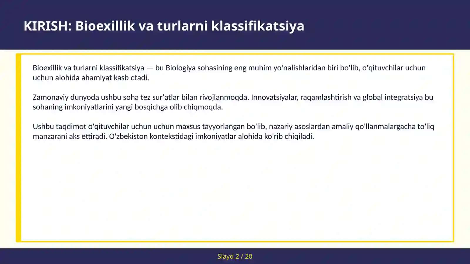 BIOEXILLIK VA TURLARNI KLASSIFIKATSIYA 2