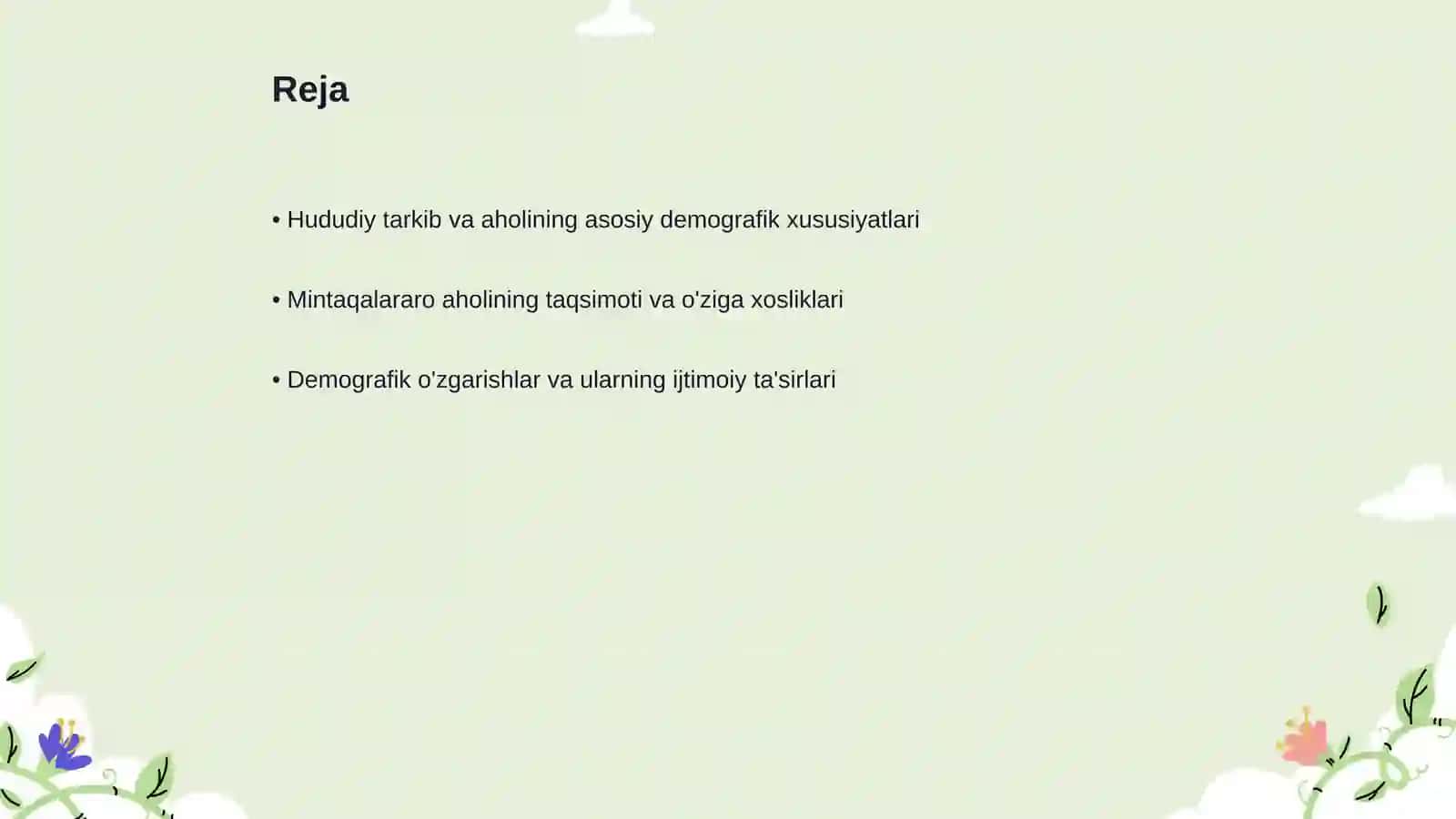 Hududiy tarkib va mintaqalarning ijtimoiy demografik xususiyatlari 2