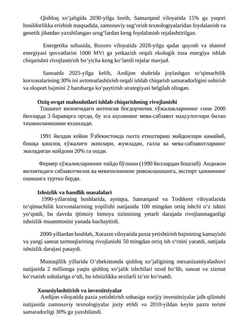 Мўстақиллик йилларида қишлоқ хўжалиги ва саноатида юз берган ўзгаришлар 2