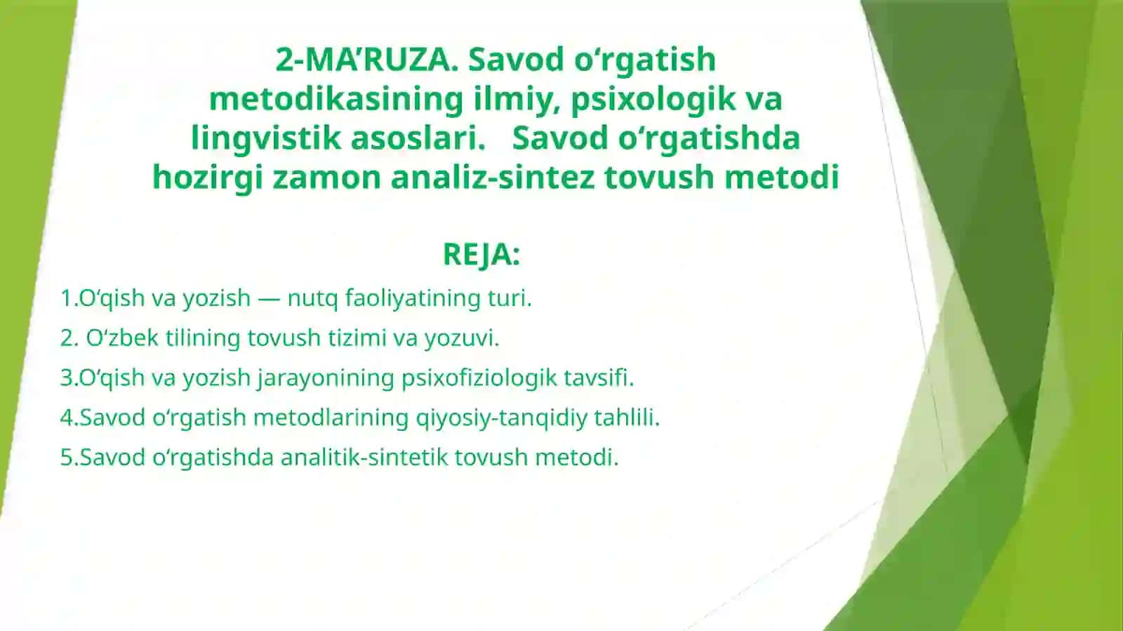 ONA TILI OʻQITISH METODIKASI FANIDAN 2- TAQDIMOTI 2