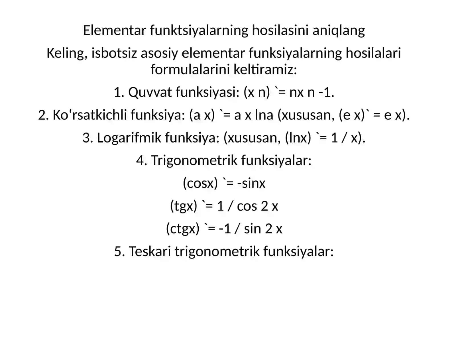 Funksiya hosilalari 2