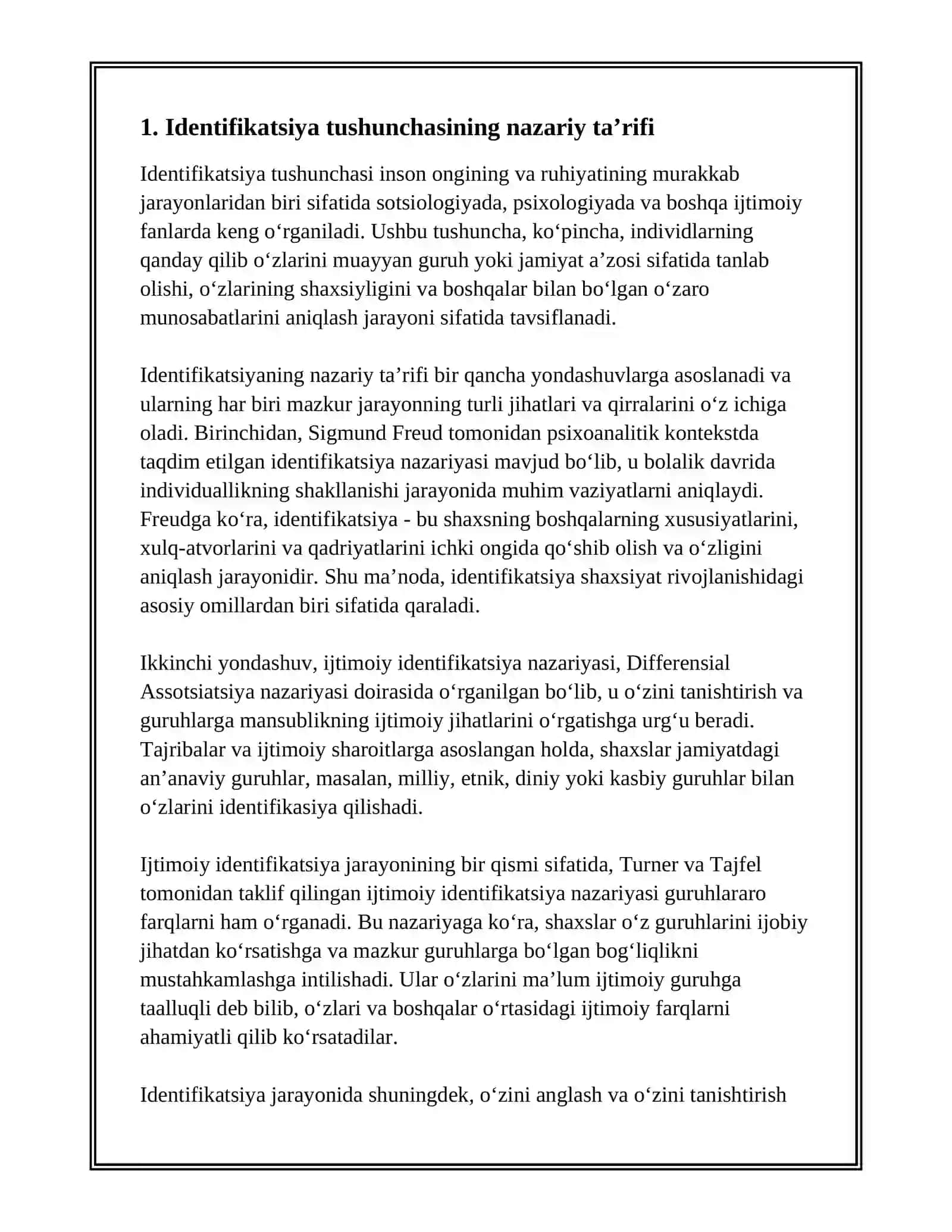INDEFIKATSIYA, REFLEKSIYA VA STEROTIPAZITATSIYA TUSHUNCHALARINING MAZMUNI 2