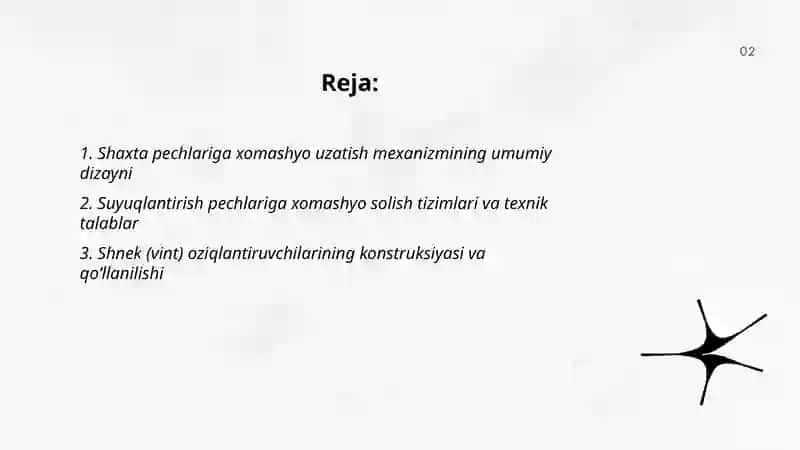 Shaxta pechlariga xomashyo uzatish mexanizmining umumiy dizayni 2
