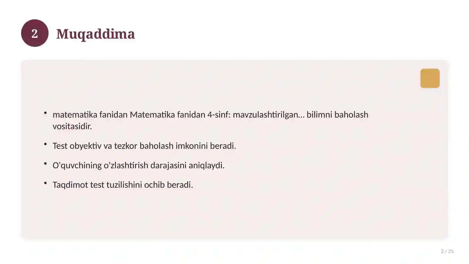 Matematika fanidan 4-sinf: mavzulashtirilgan nazorat ishi va tahlil 2
