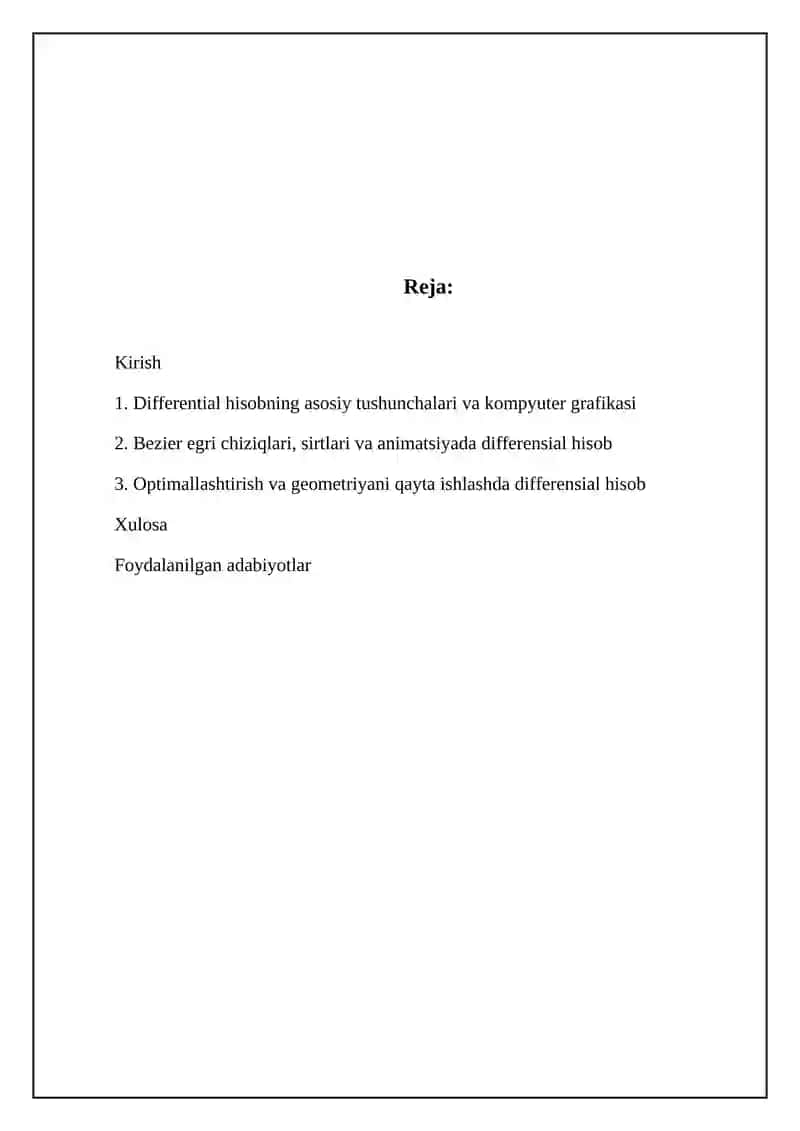 Kompyuter grafikasida differensial hisob tatbiqlari 2
