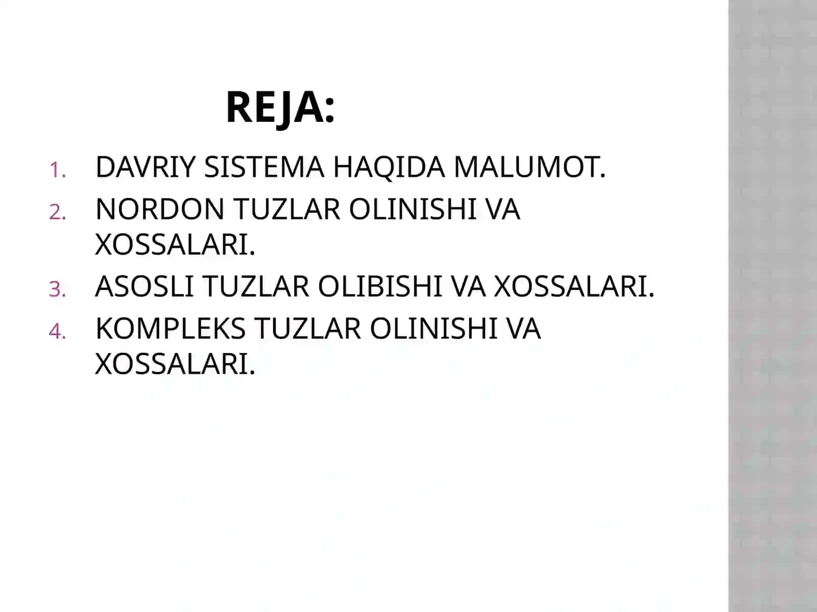 Nordiq tuzlar (Guruhi S/F 107 B davriy sistemasini o'rganish) 2