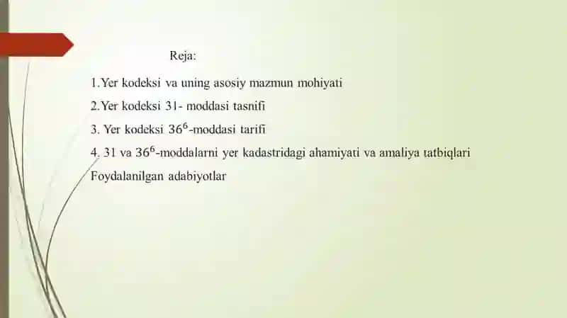 Yer kodeksi haqida umumiy tushunchalar (31 va 36^6-moddalar misolida) 2