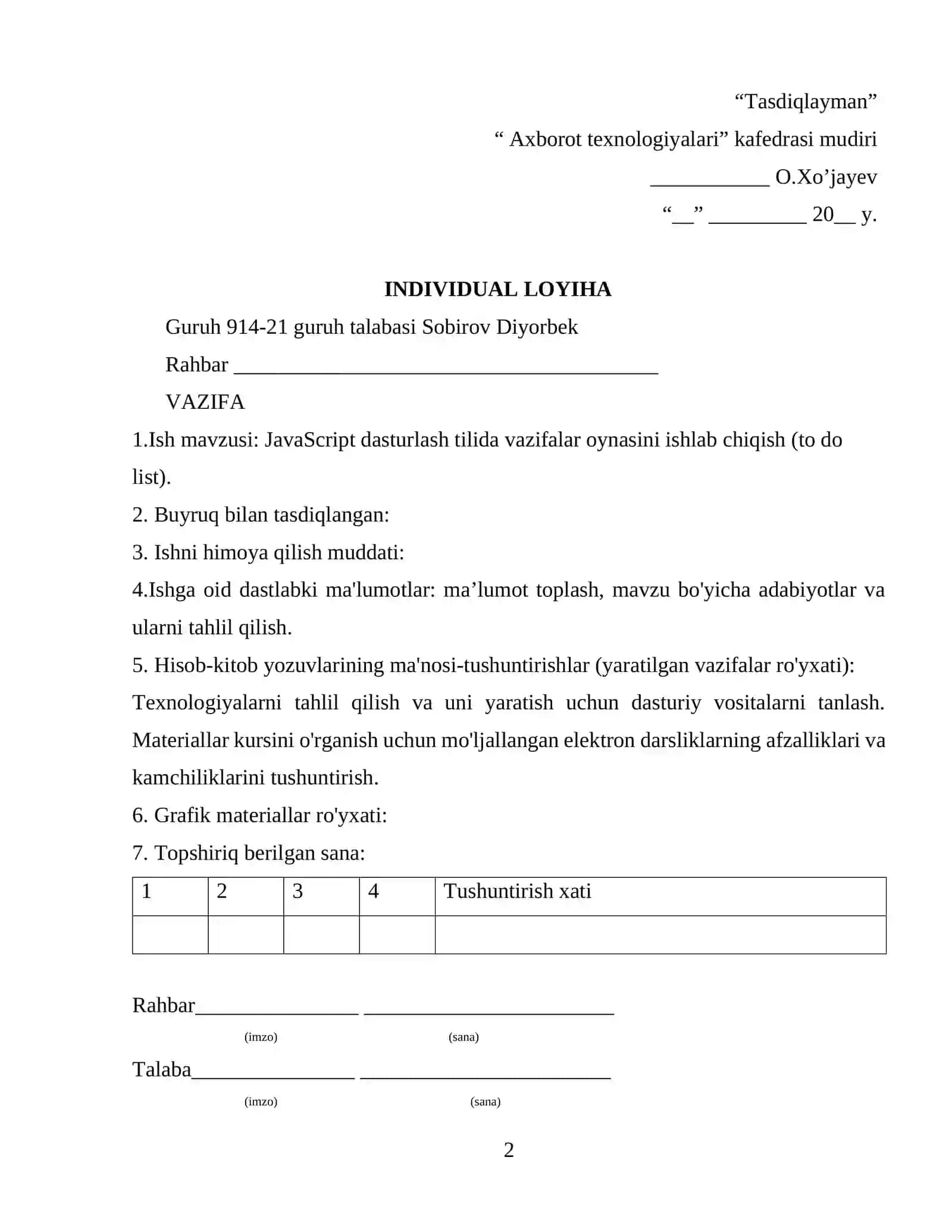 JavaScript dasturlash tilida vazifalar oynasini ishlab chiqish (to do list) 2